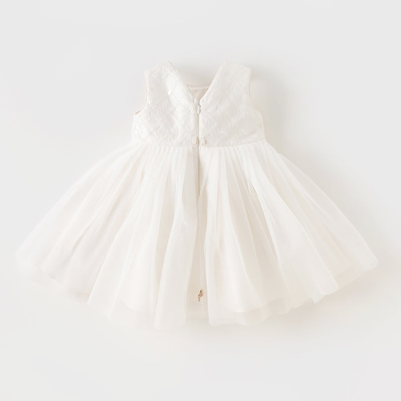 فستان بنات صيفي من التول أبيض فاتح مزين ببندلة فراشة شبكية قابلة للإزالة تصميم أميري(متضمن إكسسوار شعر)