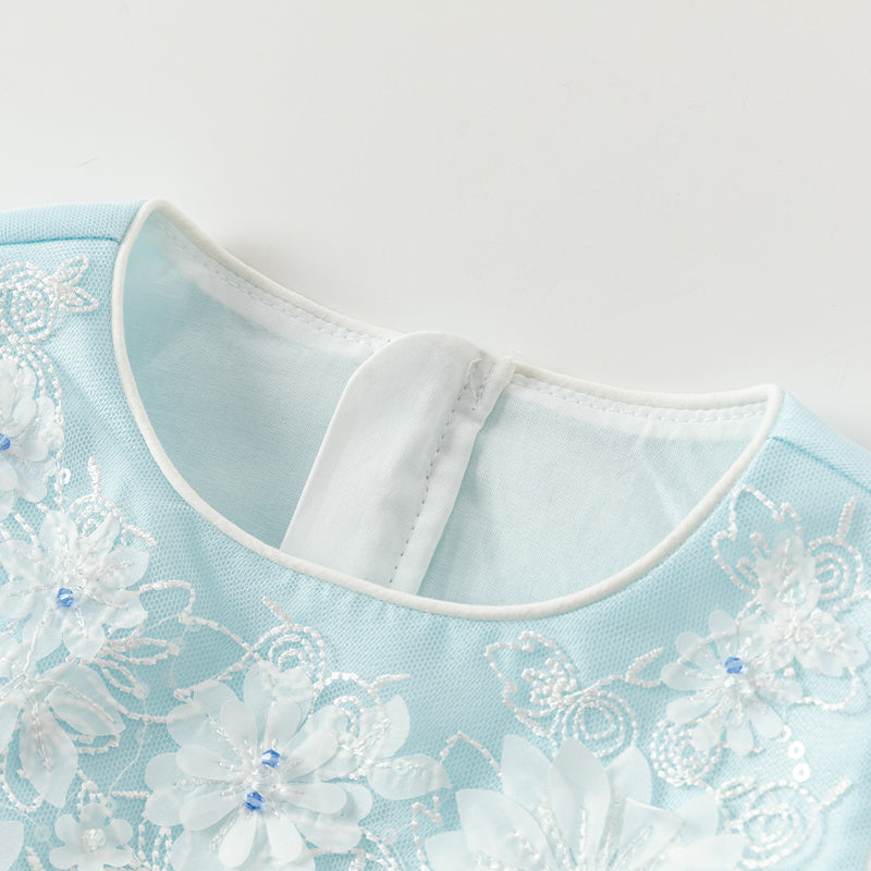 فستان صيفي للبنات الصغيرات بدون أكمام من التول الأزرق مزين بعقدة قابلة للإزالة بتصميم أنيق
