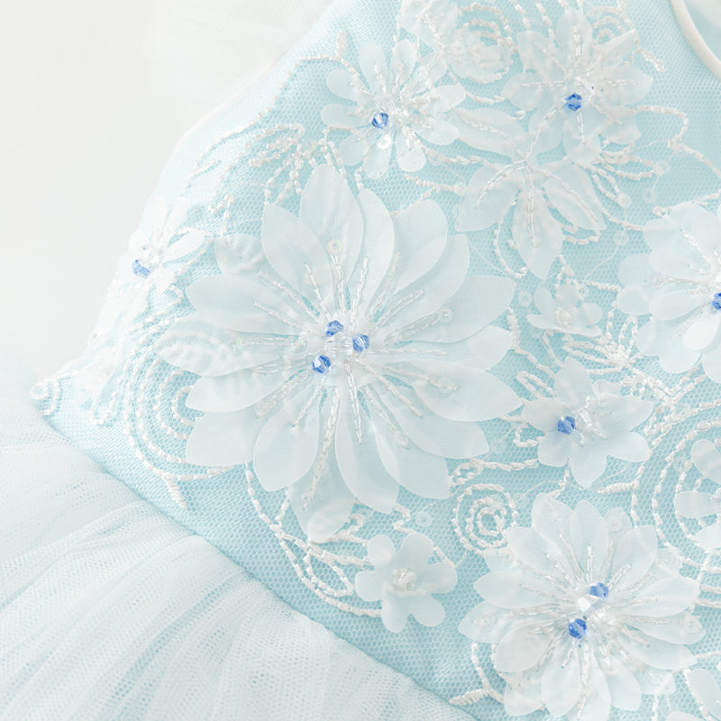 فستان صيفي للبنات الصغيرات بدون أكمام من التول الأزرق مزين بعقدة قابلة للإزالة بتصميم أنيق