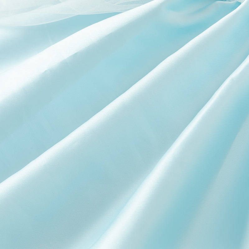 فستان صيفي للبنات الصغيرات بدون أكمام من التول الأزرق مزين بعقدة قابلة للإزالة بتصميم أنيق