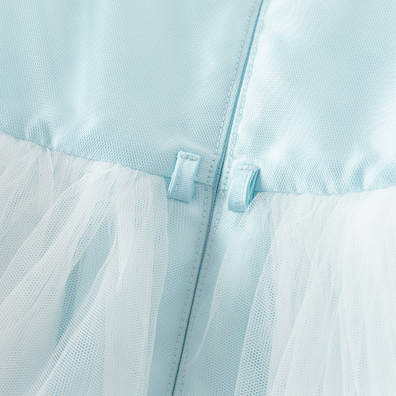 فستان صيفي للبنات الصغيرات بدون أكمام من التول الأزرق مزين بعقدة قابلة للإزالة بتصميم أنيق