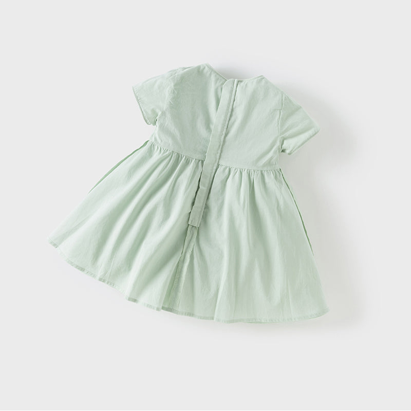 فستان صيفي للبنات الصغيرات من التول باللون الأخضر مزين بتطريز دانتيل زهور