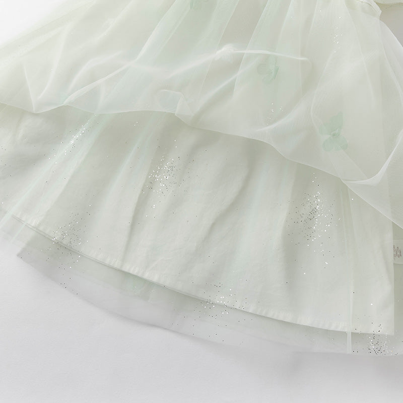 فستان بنات صيفي من التول باللون الأخضر النعناعي بأسلوب غير رسمي