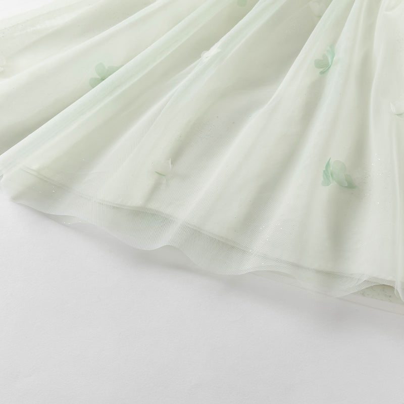 فستان بنات صيفي من التول باللون الأخضر النعناعي بأسلوب غير رسمي