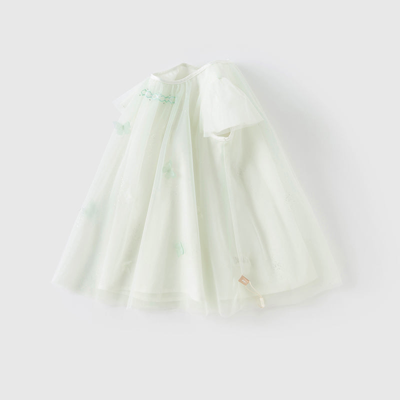 فستان بنات صيفي من التول باللون الأخضر النعناعي بأسلوب غير رسمي