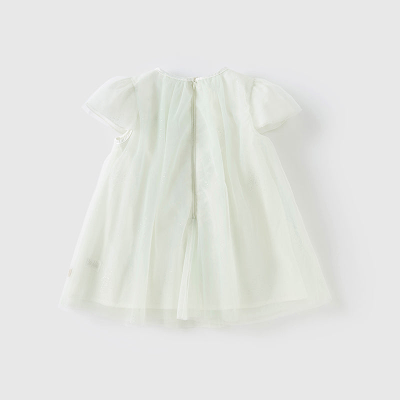 فستان بنات صيفي من التول باللون الأخضر النعناعي بأسلوب غير رسمي