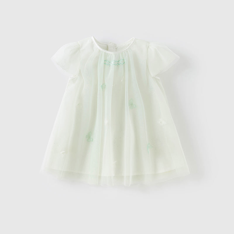 فستان بنات صيفي من التول باللون الأخضر النعناعي بأسلوب غير رسمي