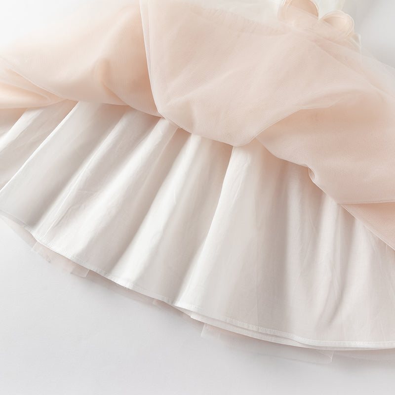 فستان تول بدون أكمام للبنات باللون الوردي الفاتح، تصميم أنيق مع زهرة قابلة للفصل