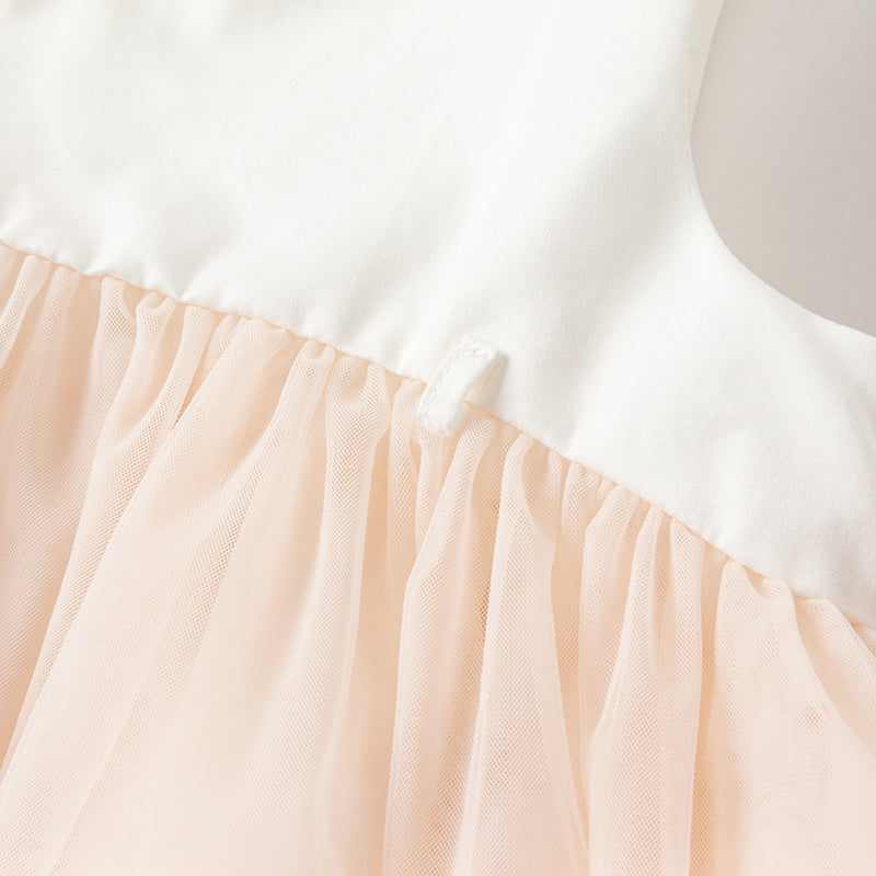 فستان تول بدون أكمام للبنات باللون الوردي الفاتح، تصميم أنيق مع زهرة قابلة للفصل