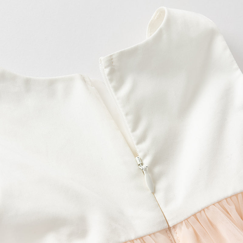 فستان تول بدون أكمام للبنات باللون الوردي الفاتح، تصميم أنيق مع زهرة قابلة للفصل