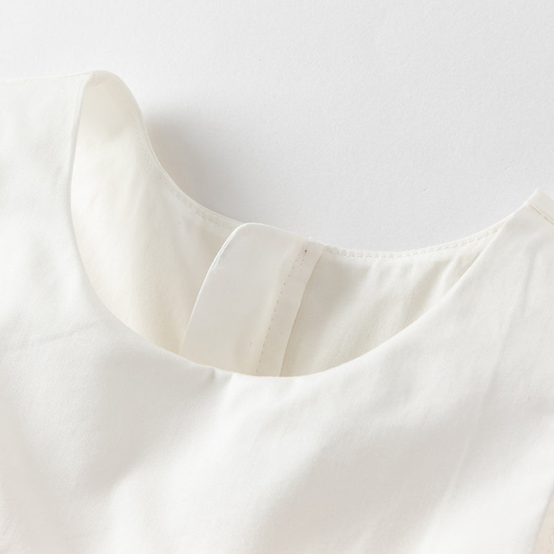 فستان تول بدون أكمام للبنات باللون الوردي الفاتح، تصميم أنيق مع زهرة قابلة للفصل