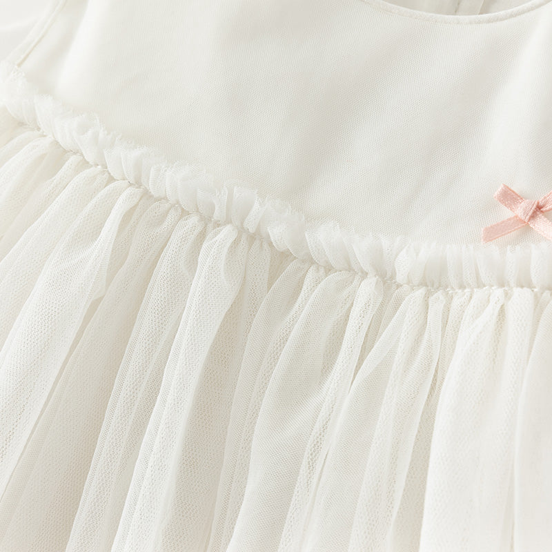 فستان شبكي مزخرف بتطريز الزهور للبنات لصيف باللون الأبيض