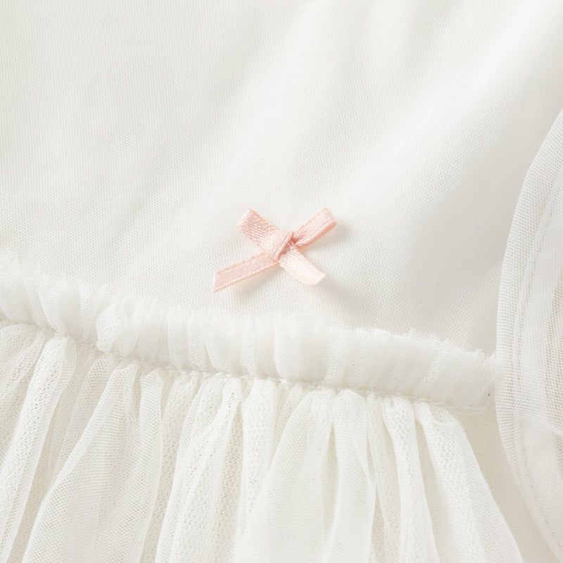 فستان شبكي مزخرف بتطريز الزهور للبنات لصيف باللون الأبيض