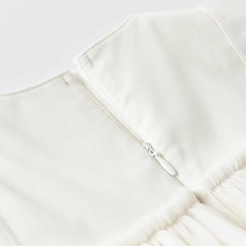 فستان شبكي مزخرف بتطريز الزهور للبنات لصيف باللون الأبيض