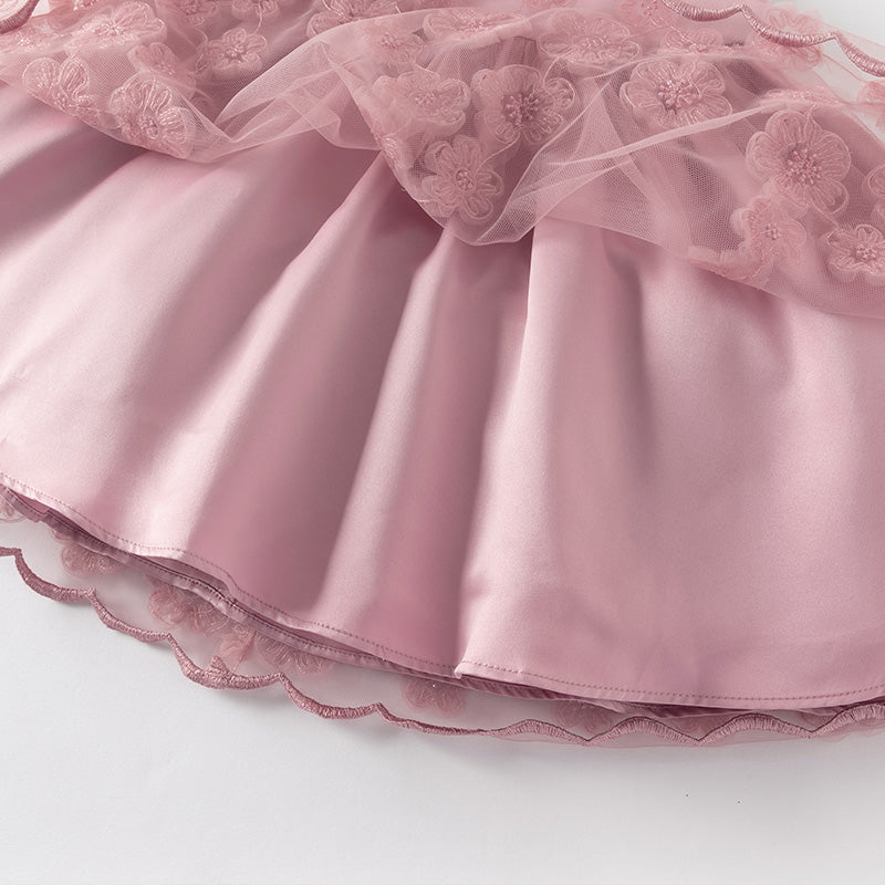 فستان صيفي للبنات بدون أكمام من التول باللون الأرجواني الوردي مع تطريز فاخر