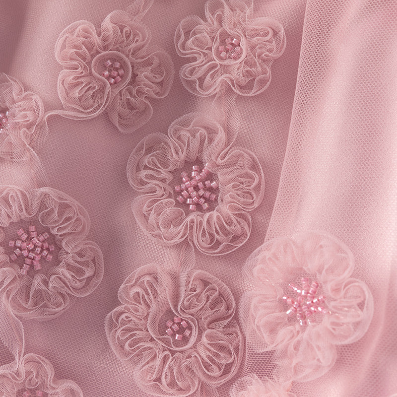 فستان صيفي للبنات بدون أكمام من التول باللون الأرجواني الوردي مع تطريز فاخر