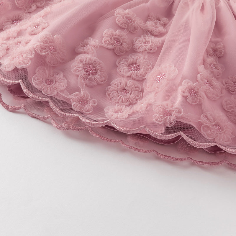 فستان صيفي للبنات بدون أكمام من التول باللون الأرجواني الوردي مع تطريز فاخر