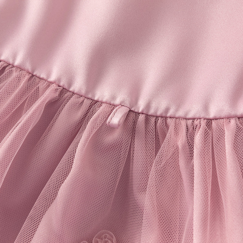 فستان صيفي للبنات بدون أكمام من التول باللون الأرجواني الوردي مع تطريز فاخر