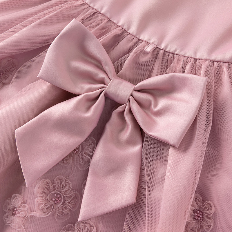 فستان صيفي للبنات بدون أكمام من التول باللون الأرجواني الوردي مع تطريز فاخر