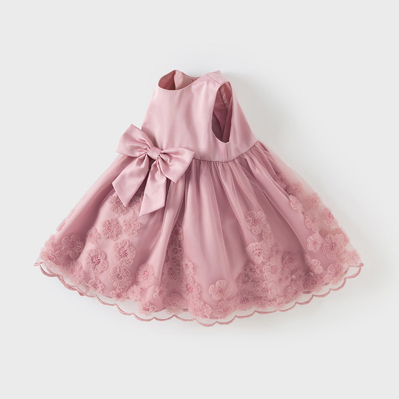 فستان صيفي للبنات بدون أكمام من التول باللون الأرجواني الوردي مع تطريز فاخر