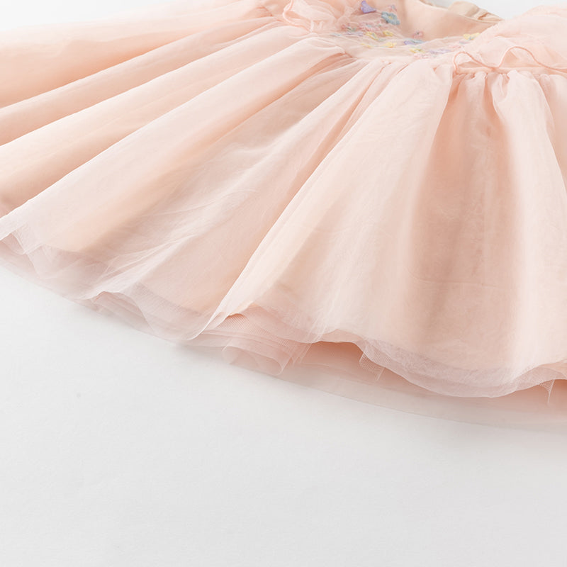 فستان بنات صيفي من التول باللون الوردي الرمادي بأكمام خفاشية صغيرة تصميم أميري