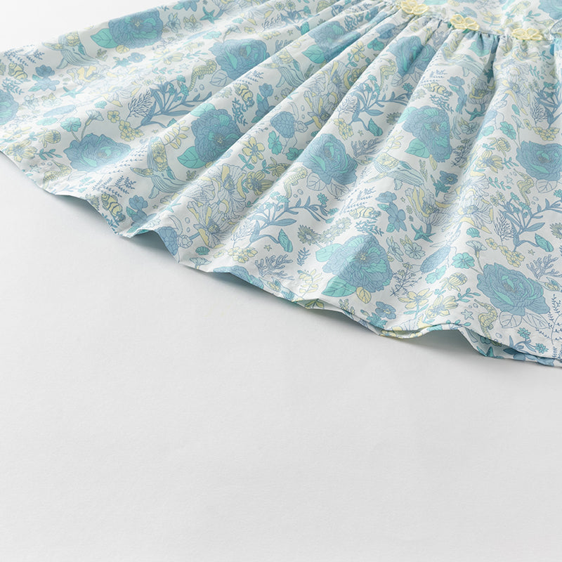 فستان بنات صيفي من القطن بطبعة زهرية (يشمل ربطة شعر من نفس السلسلة)