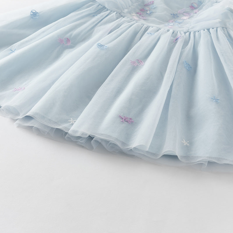 فستان حفلة صيفي بدون أكمام شبكي باللون الأزرق الفاتح للبنات الأطفال