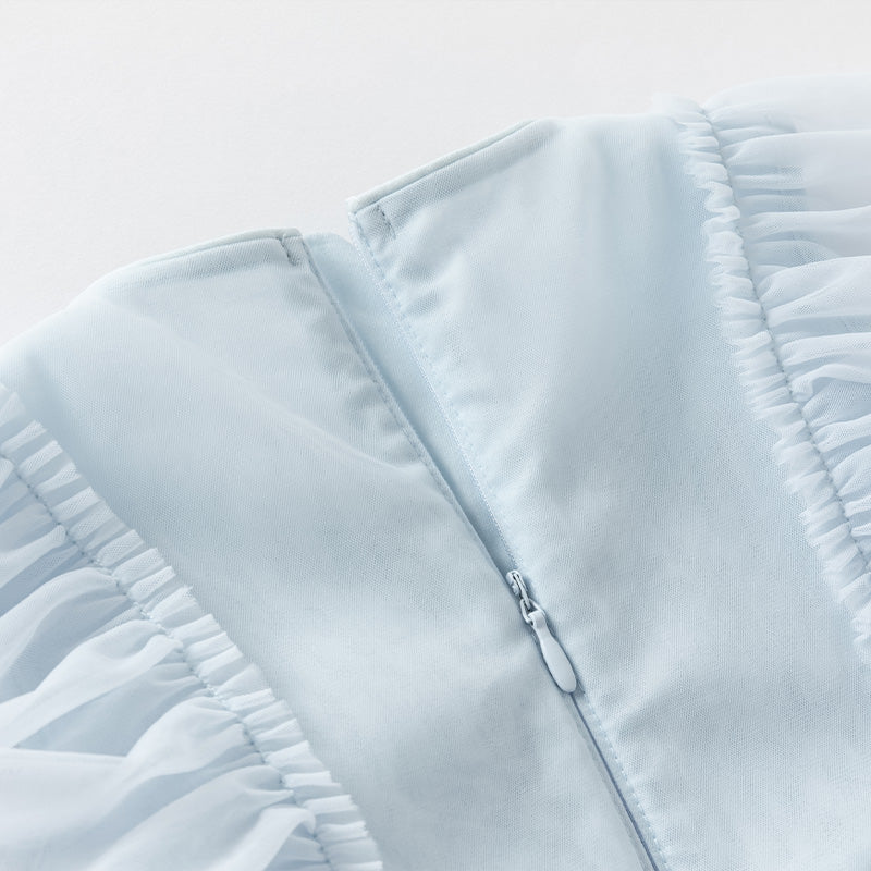 فستان حفلة صيفي بدون أكمام شبكي باللون الأزرق الفاتح للبنات الأطفال