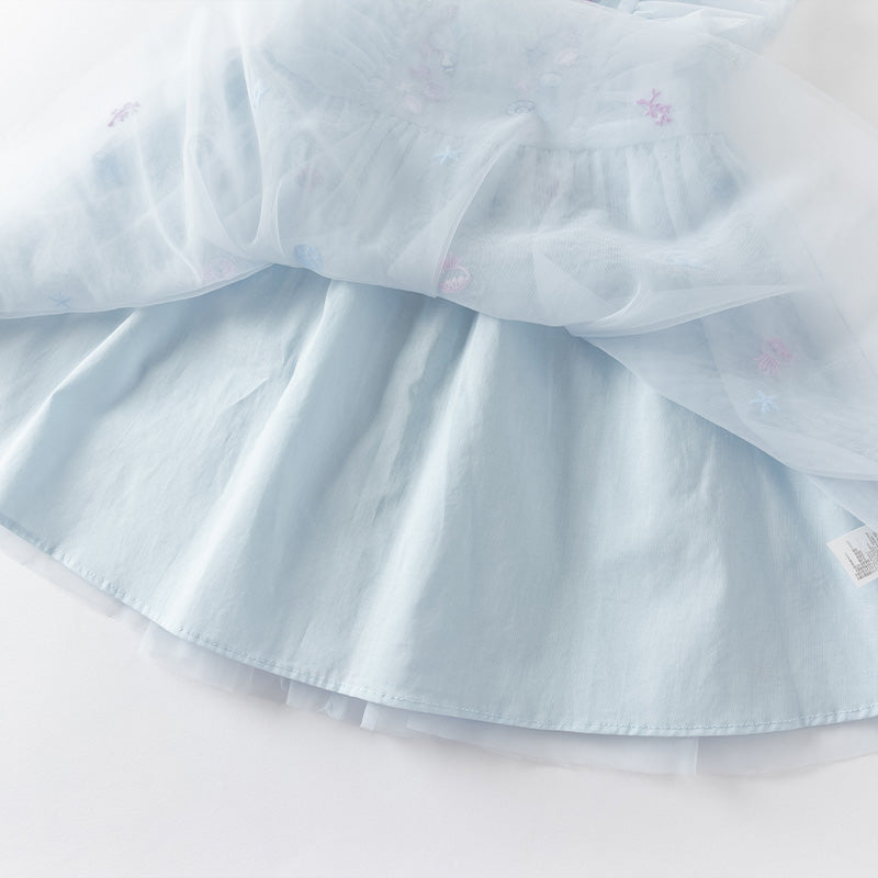 فستان حفلة صيفي بدون أكمام شبكي باللون الأزرق الفاتح للبنات الأطفال