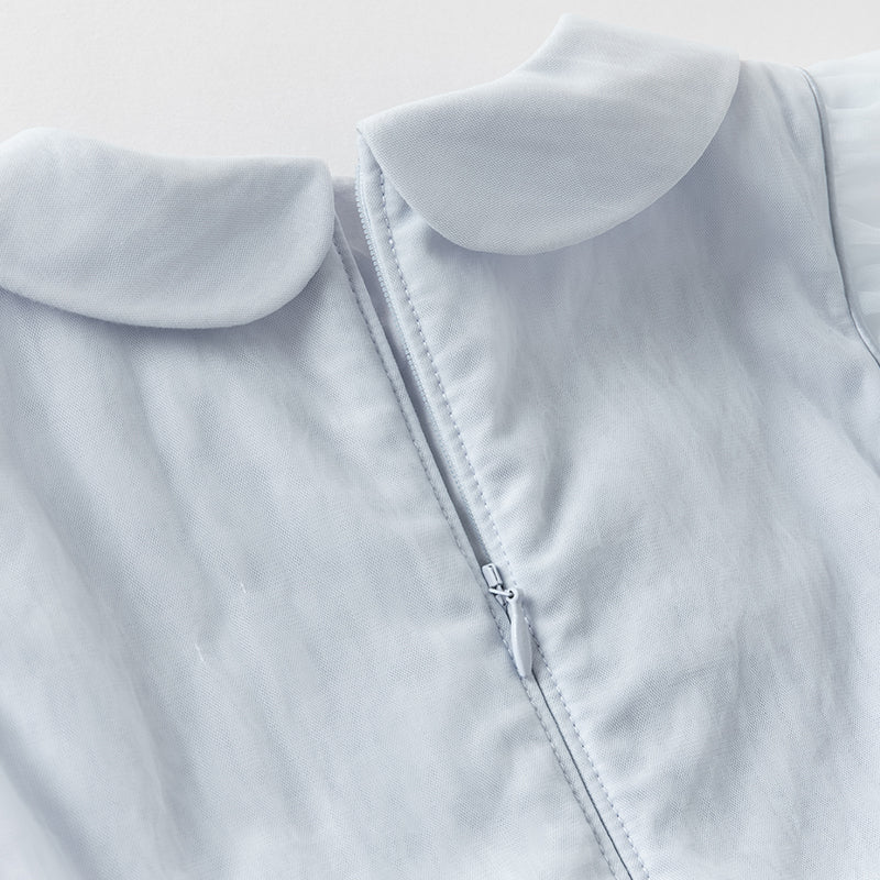 فستان صيفي للبنات الصغيرات من التول باللون بنفسجي مزرق بتصميم صيني