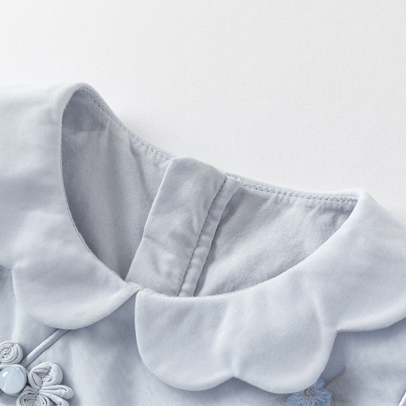 فستان صيفي للبنات الصغيرات من التول باللون بنفسجي مزرق بتصميم صيني