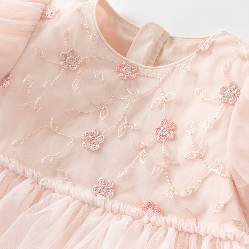 فستان صيفي للبنات الصغيرات من التول الوردي بتدرج ألوان تصميم كيك بأكمام فقاعة لطيفة