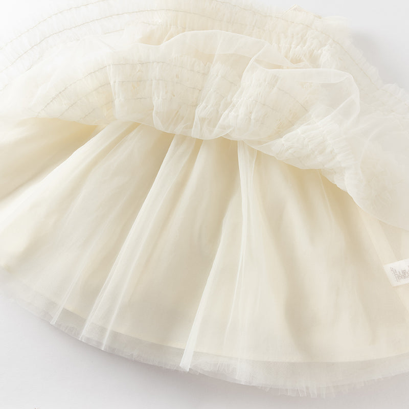 فستان أميرة شبكي للفتيات الصغيرات في الصيف باللون الأصفر الفاتح بدون أكمام مع تطريز