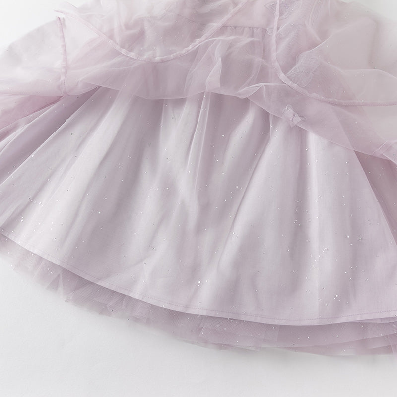 فستان أميرة شبكي بدون أكمام بتصميم فراشة ثلاثية الأبعاد باللون البنفسجي لفتيات صغيرات في الصيف