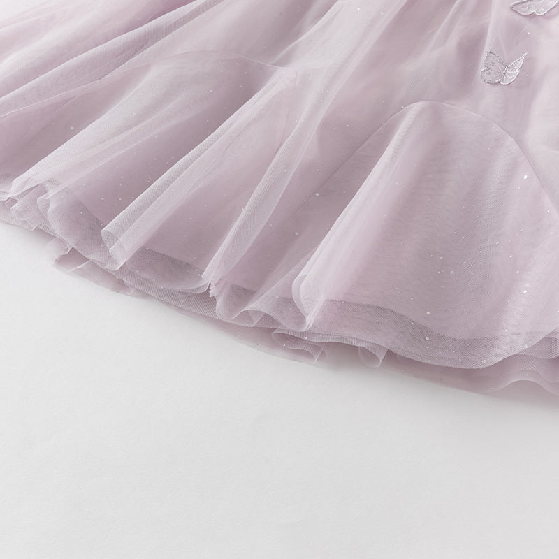 فستان أميرة شبكي بدون أكمام بتصميم فراشة ثلاثية الأبعاد باللون البنفسجي لفتيات صغيرات في الصيف