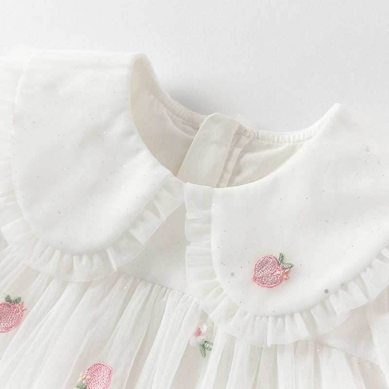 فستان صيفي للبنات باللون الأبيض العاجي بأكمام منفوشة من شبكة (يشمل حقيبة كتف)