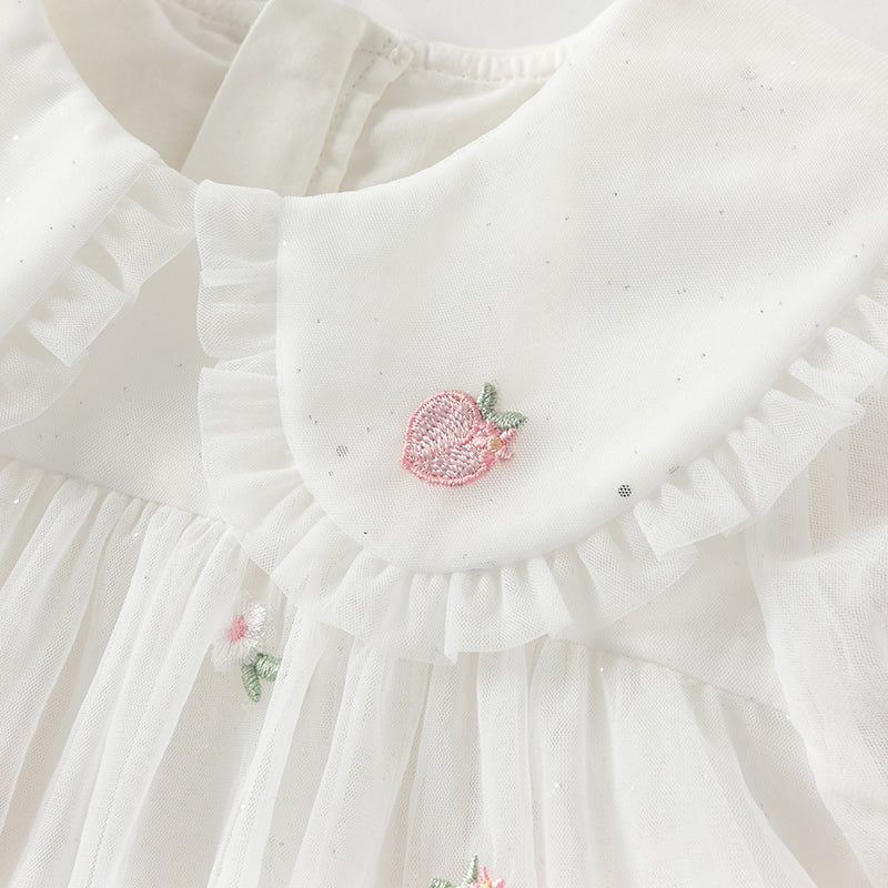 فستان صيفي للبنات باللون الأبيض العاجي بأكمام منفوشة من شبكة (يشمل حقيبة كتف)