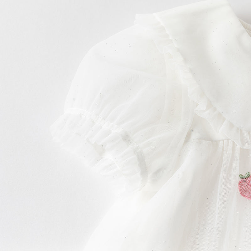 فستان صيفي للبنات باللون الأبيض العاجي بأكمام منفوشة من شبكة (يشمل حقيبة كتف)