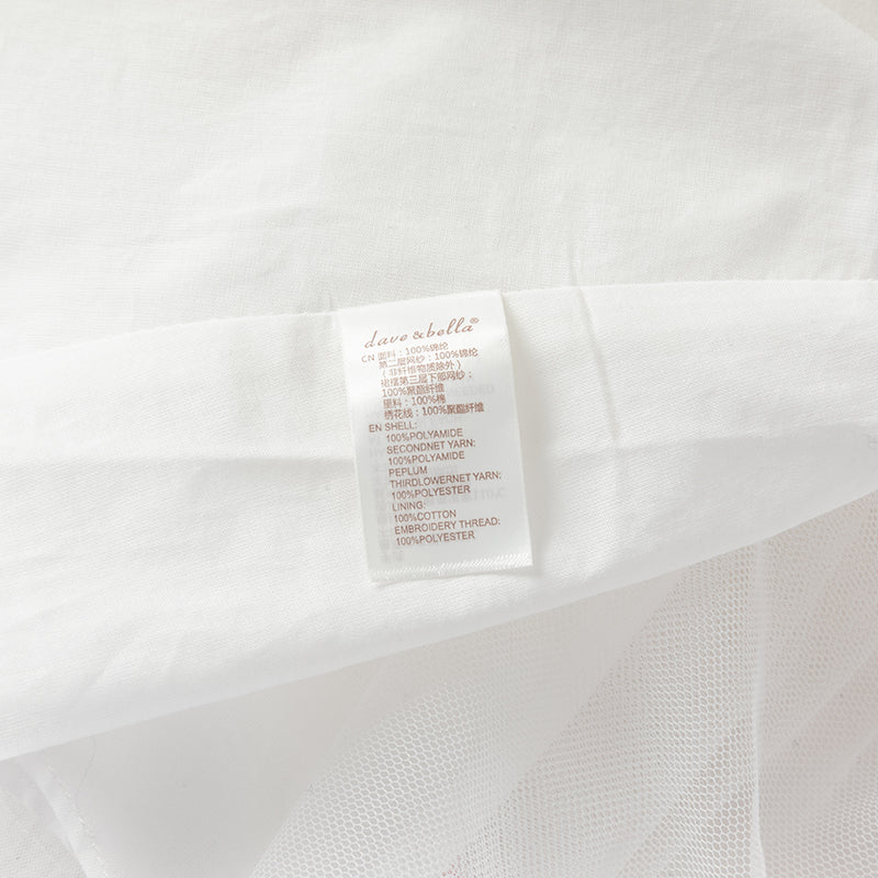 فستان صيفي للبنات باللون الأبيض العاجي بأكمام منفوشة من شبكة (يشمل حقيبة كتف)