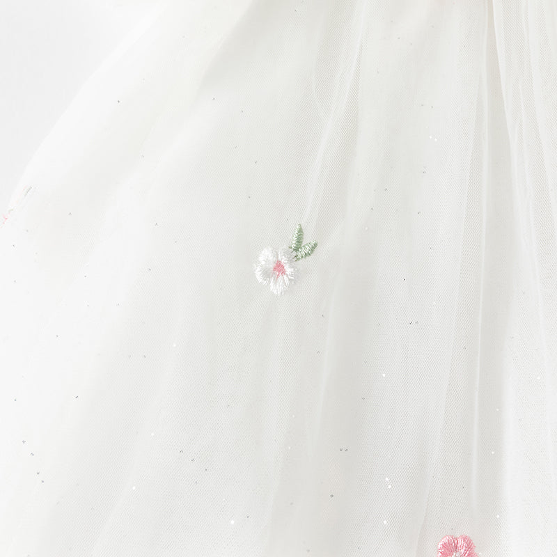 فستان صيفي للبنات باللون الأبيض العاجي بأكمام منفوشة من شبكة (يشمل حقيبة كتف)