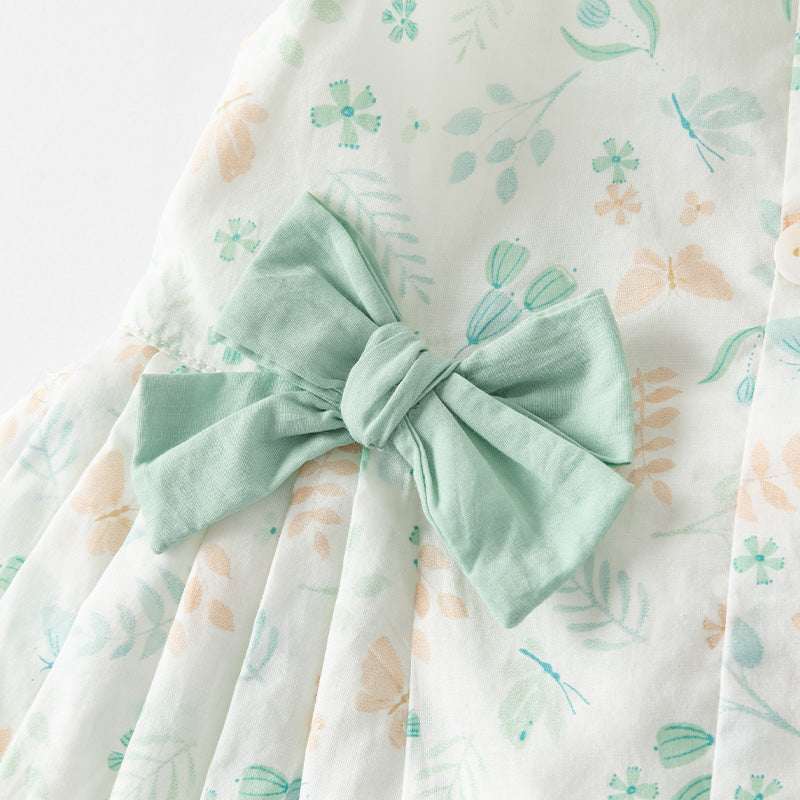 فستان بنات صيفي من القطن بأكمام كاب مع طبعة زهرية، أسلوب لطيف