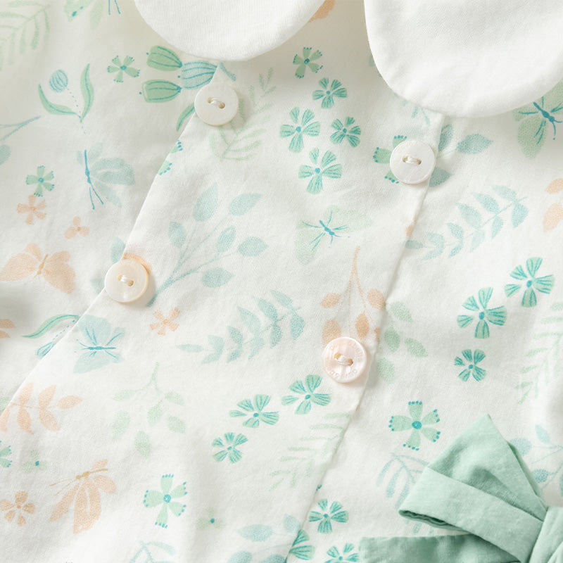 فستان بنات صيفي من القطن بأكمام كاب مع طبعة زهرية، أسلوب لطيف