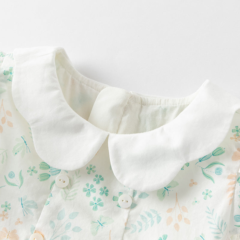 فستان بنات صيفي من القطن بأكمام كاب مع طبعة زهرية، أسلوب لطيف