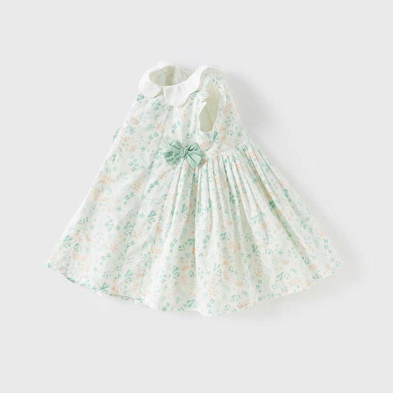 فستان بنات صيفي من القطن بأكمام كاب مع طبعة زهرية، أسلوب لطيف