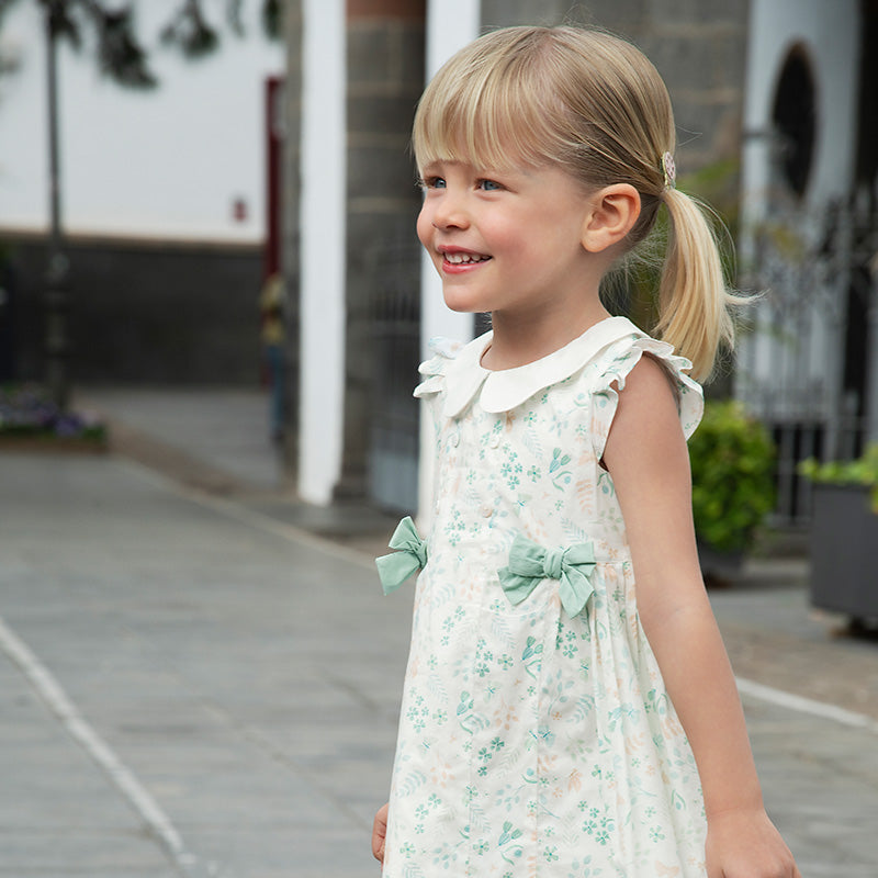 فستان بنات صيفي من القطن بأكمام كاب مع طبعة زهرية، أسلوب لطيف