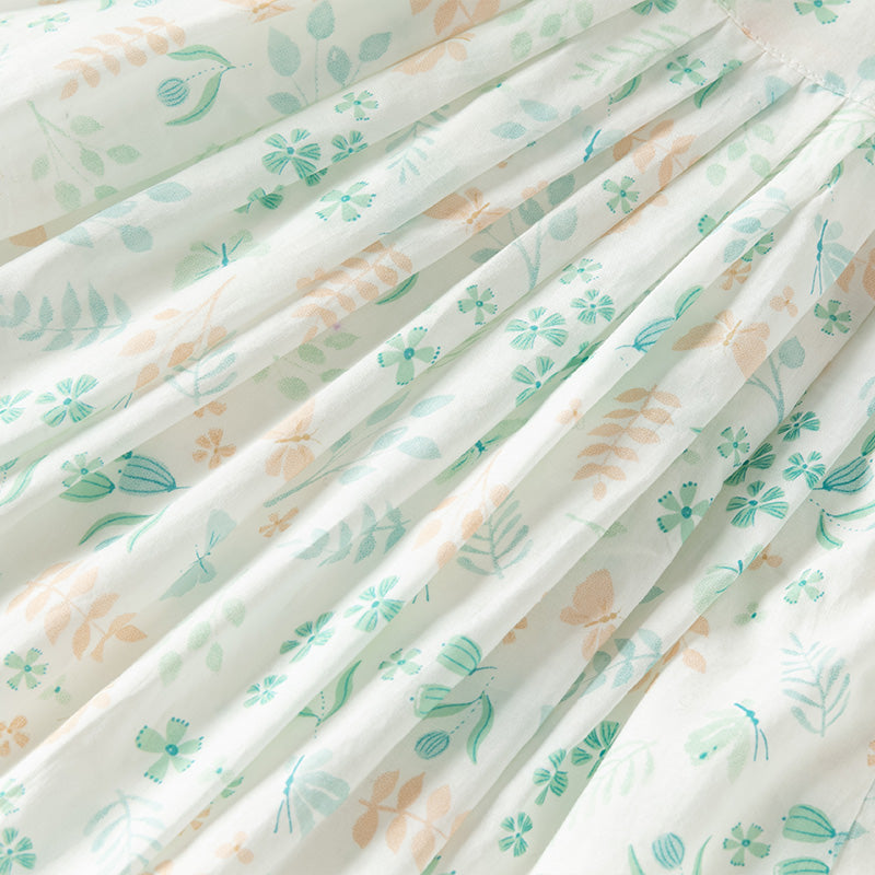 فستان بنات صيفي من القطن بأكمام كاب مع طبعة زهرية، أسلوب لطيف