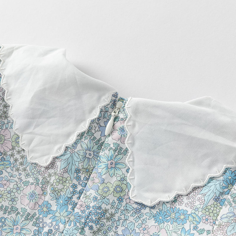 فستان بنات صيفي من القطن الخالص بأكمام منفوشة بطباعة زهرية