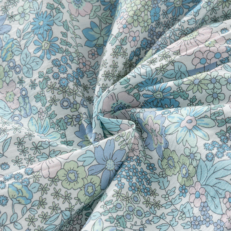 فستان بنات صيفي من القطن الخالص بأكمام منفوشة بطباعة زهرية