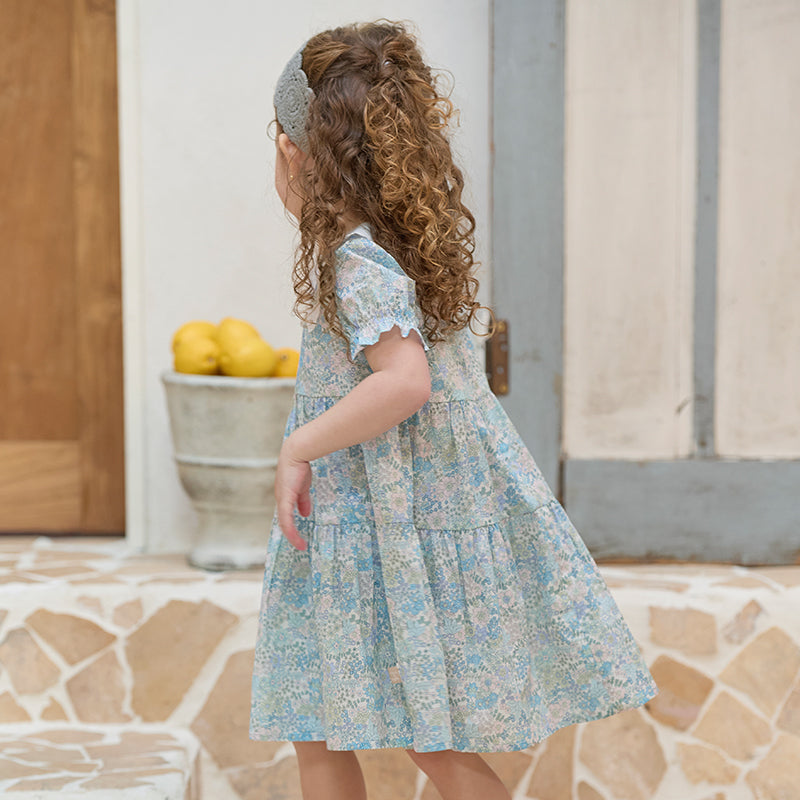 فستان بنات صيفي من القطن الخالص بأكمام منفوشة بطباعة زهرية