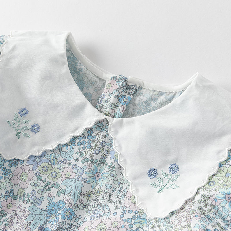 فستان بنات صيفي من القطن الخالص بأكمام منفوشة بطباعة زهرية